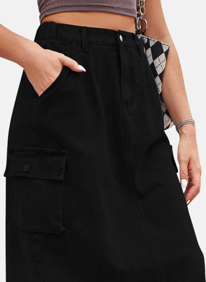 يونيكي Black Denim Midi Skirts