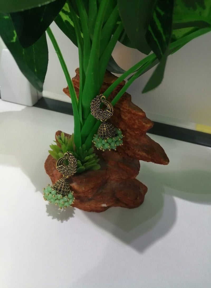 Fashionable Traditional Jhumki Earrings for Women and Girls - Green - Image 1