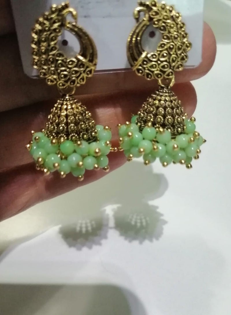 Fashionable Traditional Jhumki Earrings for Women and Girls - Green - Image 3