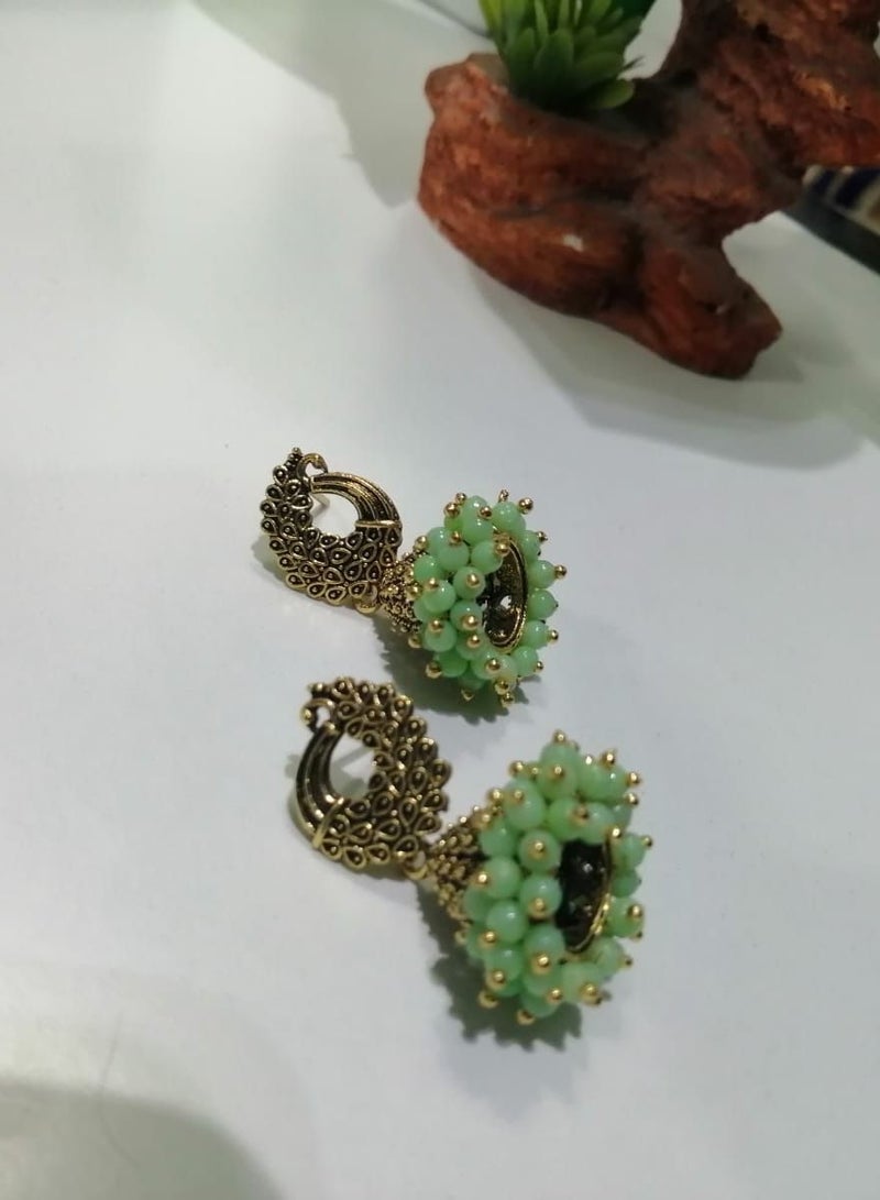 Fashionable Traditional Jhumki Earrings for Women and Girls - Green - Image 2