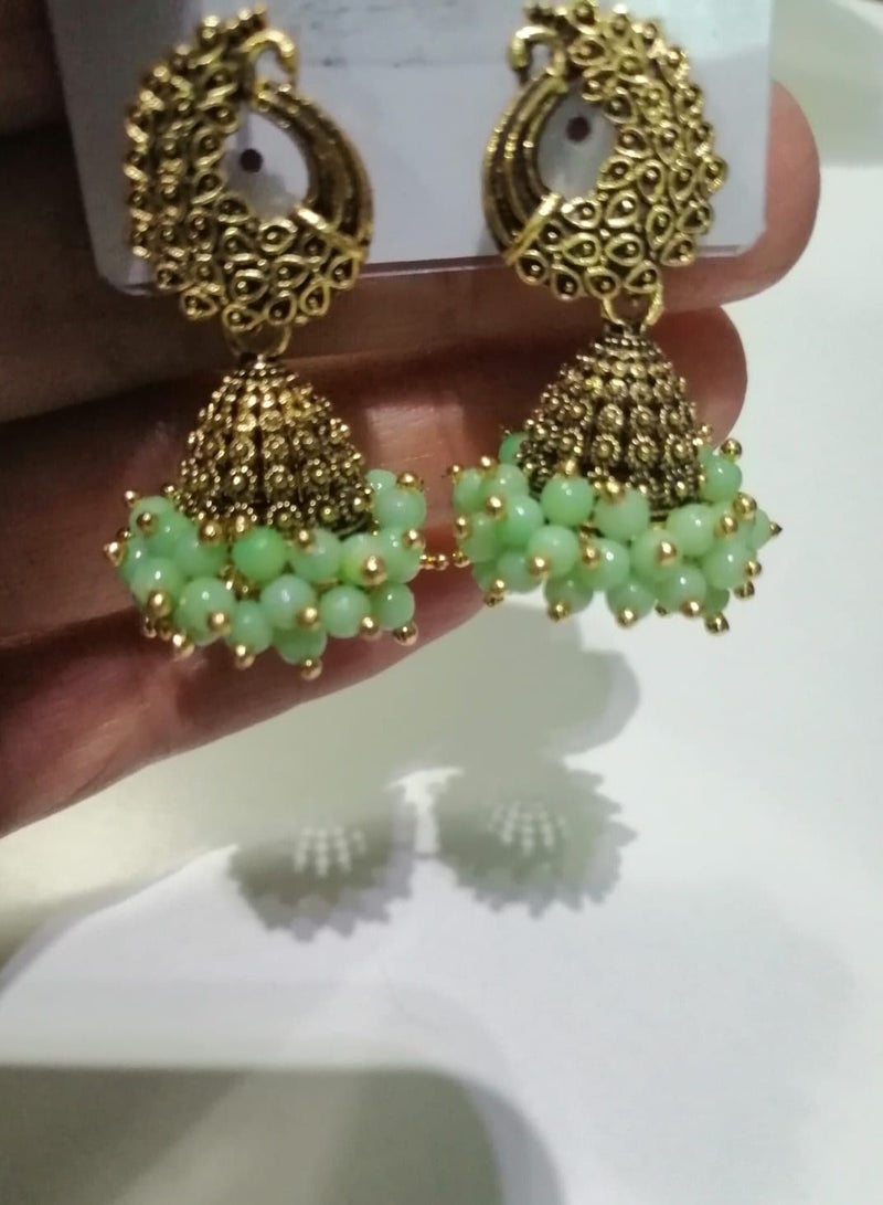 Fashionable Traditional Jhumki Earrings for Women and Girls - Green - Image 5
