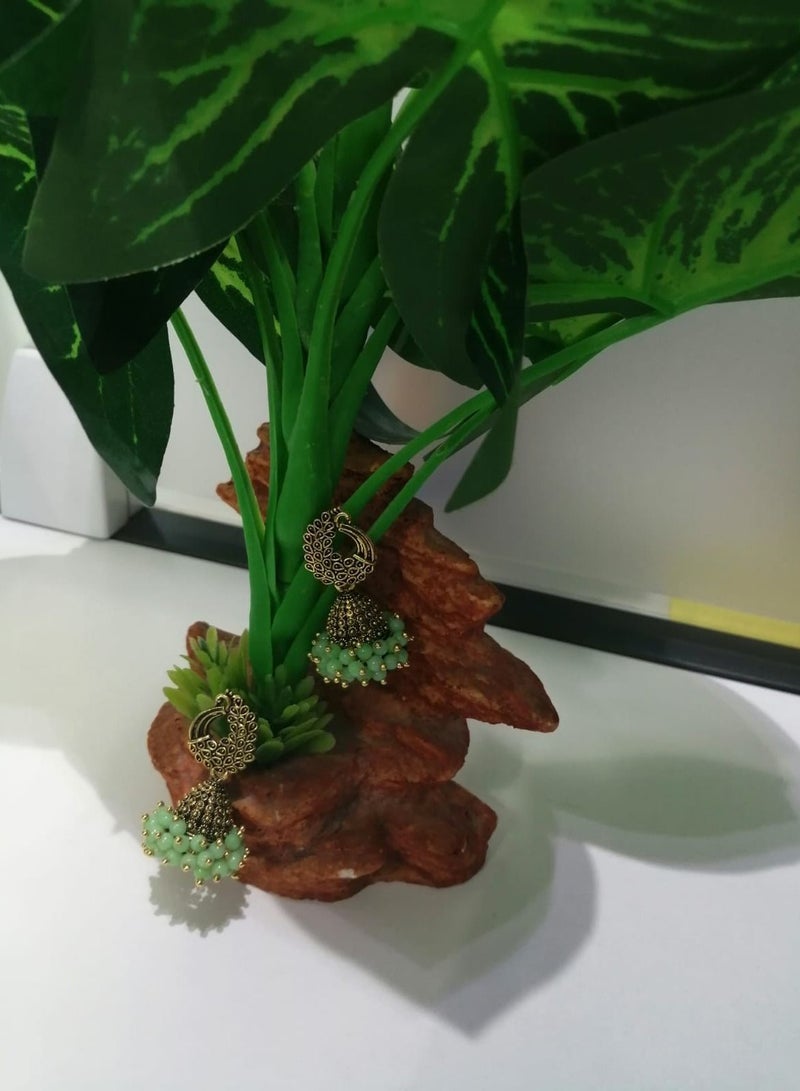 Fashionable Traditional Jhumki Earrings for Women and Girls - Green - Image 4