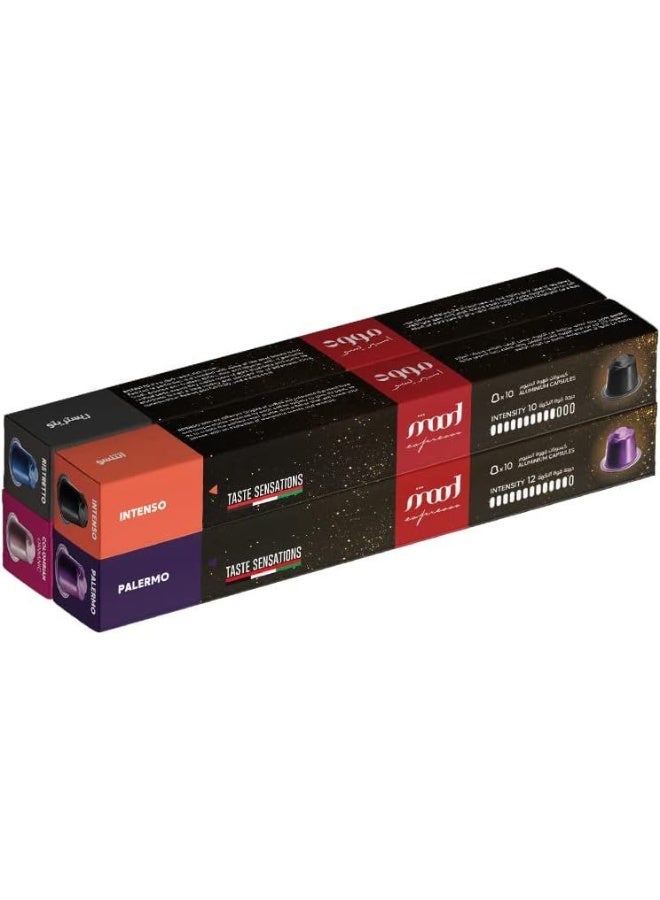 Nespresso Aluminium Capsules (Palermo, Intenso, Ristretto, Organic Colombian), Pack of 4 (40 Capsules)