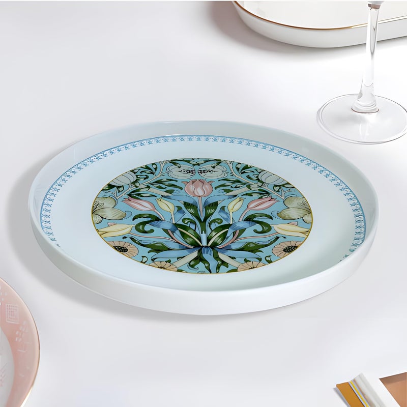 Lemon Tree Ceramic Fine Porcelain Round Deep 8-Inch Snack/Quarter Plate - 20.2 cm Diameter, 3 cm Height - Decal Prints - Elegant Serving Plate - Packed in Color Box (Pattren 1) - Image 1