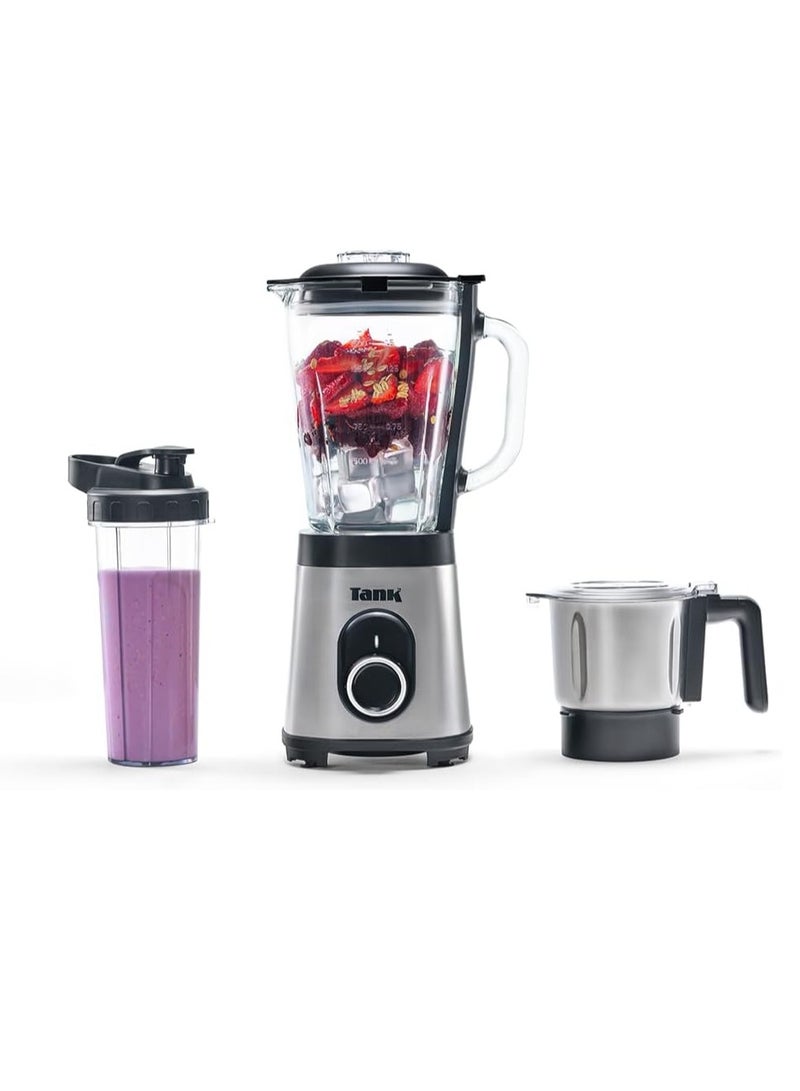 TANK Tank Super Blender, 1.5L Glass Jug, with 500ml Stainless Steel Grinder and 900ml BPA Free Plastic Bottle, 800 Watts, YB-S62k GR, 2-Year Warranty - Image 1