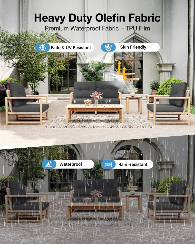 YEFU 24x24 Outdoor Cushions for Patio Furniture: Waterproof Fade Resistant Outdoor Seat Cushions Set of 2 - Olefin Deep Seat Paio Cushion Pads Replacement with Ties for Chair Sofa Couch(Dark Gray) - Image 5
