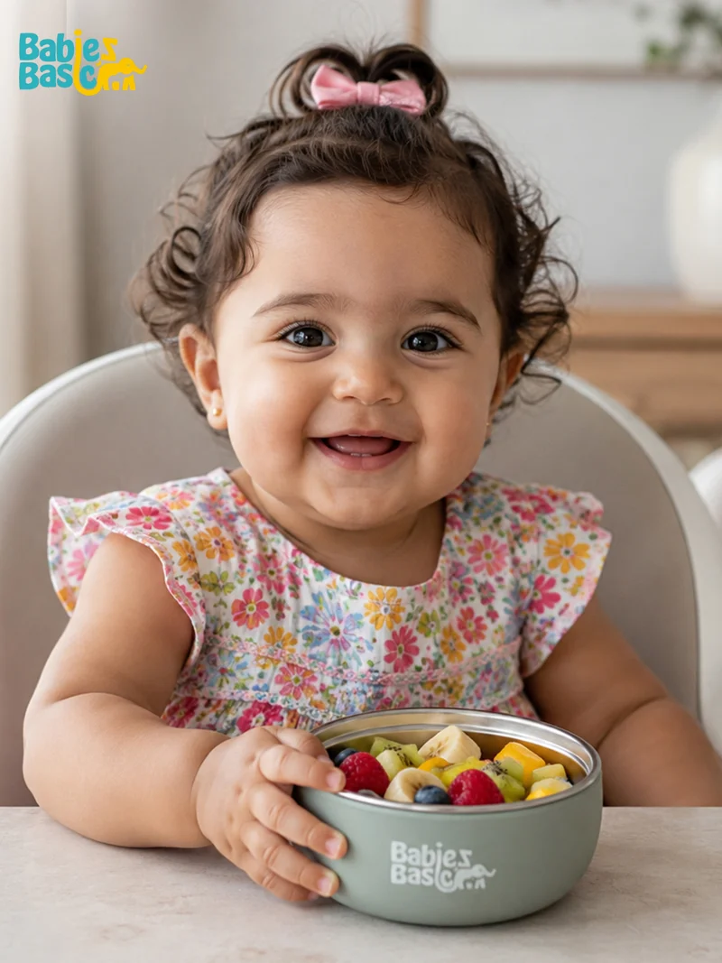 Babies Basic Babies Basic Stainless Steel Bowl with Silicone Sleeve for Kids, Green