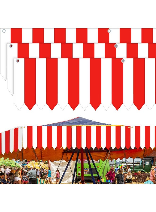 SmoothNovelty Carnival Tent Circus Theme Party Decorations White And Red Striped Circus Awning Decor 3D Awning Circus Tent Canopy For Mardi Gras Carnival Theme Party Decor, 9.84 X 78.74 Inch (3 Pcs) - Image 1