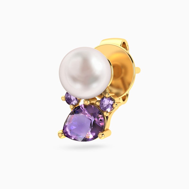 Miss L' by L'azurde Teardrop Purple Stone & Pearl Stud Earrings In 18K Gold - Image 4