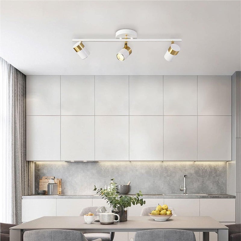 Fulesi White 3 Lights Track Lighting Fixtures, LED Track Lighting with Rotatable Light Head & GU10 Bulbs, Ceiling Spotlight Fixtures for Farmhouse Garage Basement Shower - Image 5