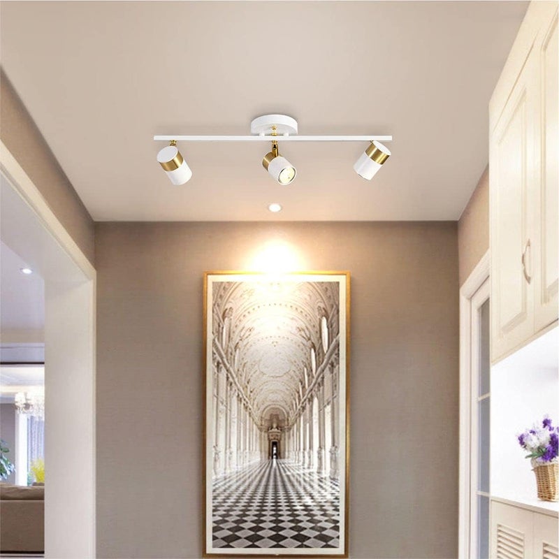 Fulesi White 3 Lights Track Lighting Fixtures, LED Track Lighting with Rotatable Light Head & GU10 Bulbs, Ceiling Spotlight Fixtures for Farmhouse Garage Basement Shower - Image 3