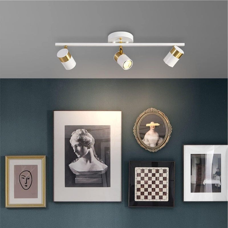 Fulesi White 3 Lights Track Lighting Fixtures, LED Track Lighting with Rotatable Light Head & GU10 Bulbs, Ceiling Spotlight Fixtures for Farmhouse Garage Basement Shower - Image 2