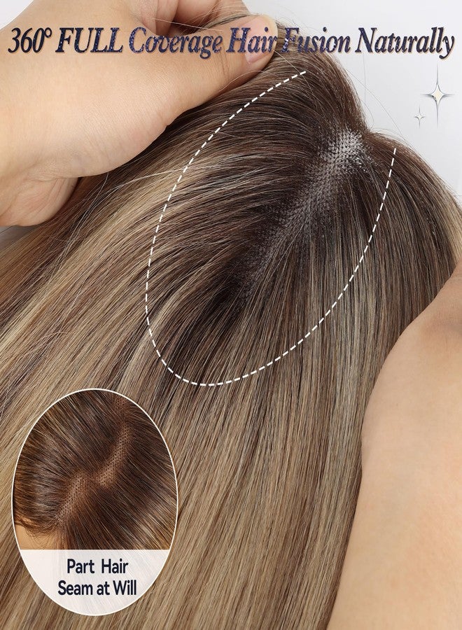 starluck Human Hair Topper for Women with Thinning Hair, 100% Real Human Hairpiece, 4.6 * 4 Inch Upgrade SilkHug Swiss Lace Base Hairpiece,14 Inch, No Bangs (Ombre Ash Blonde) - Image 4