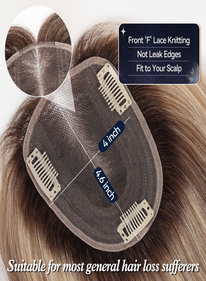 starluck Human Hair Topper for Women with Thinning Hair, 100% Real Human Hairpiece, 4.6 * 4 Inch Upgrade SilkHug Swiss Lace Base Hairpiece,14 Inch, No Bangs (Ombre Ash Blonde) - Image 3