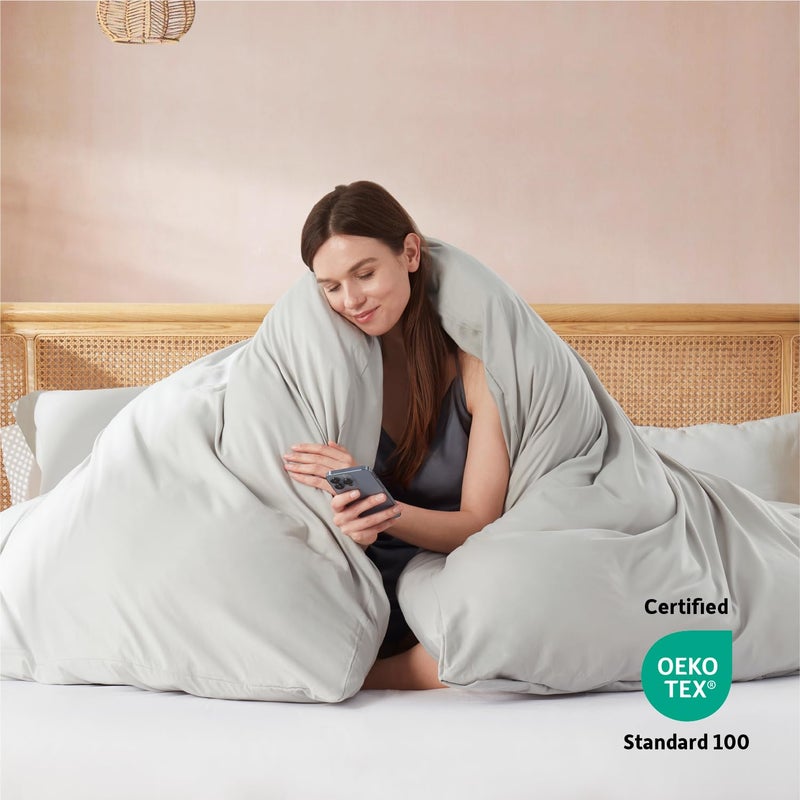 Nestl Light Grey Duvet Cover King Size - Soft Double Brushed King Duvet Cover Set, 3 Piece, with Button Closure, 1 Duvet Cover 104x90 inches and 2 Pillow Shams - Image 3
