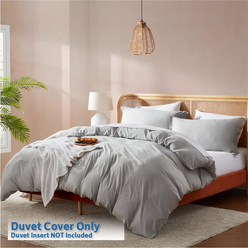 Nestl Light Grey Duvet Cover King Size - Soft Double Brushed King Duvet Cover Set, 3 Piece, with Button Closure, 1 Duvet Cover 104x90 inches and 2 Pillow Shams - Image 2