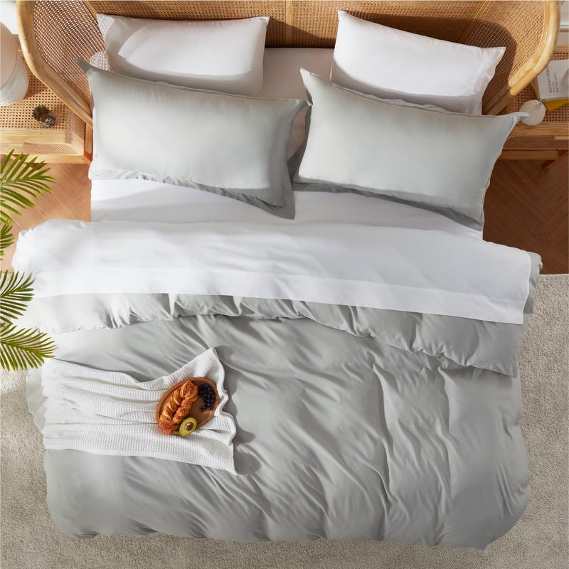 Nestl Light Grey Duvet Cover King Size - Soft Double Brushed King Duvet Cover Set, 3 Piece, with Button Closure, 1 Duvet Cover 104x90 inches and 2 Pillow Shams - Image 5