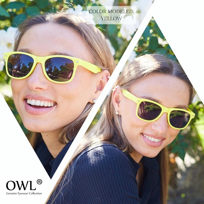 OWL Classic Vintage Sunglasses 80s Style with Clear Lens, Smoke Lens Nerdy Colorful Frames - Image 4