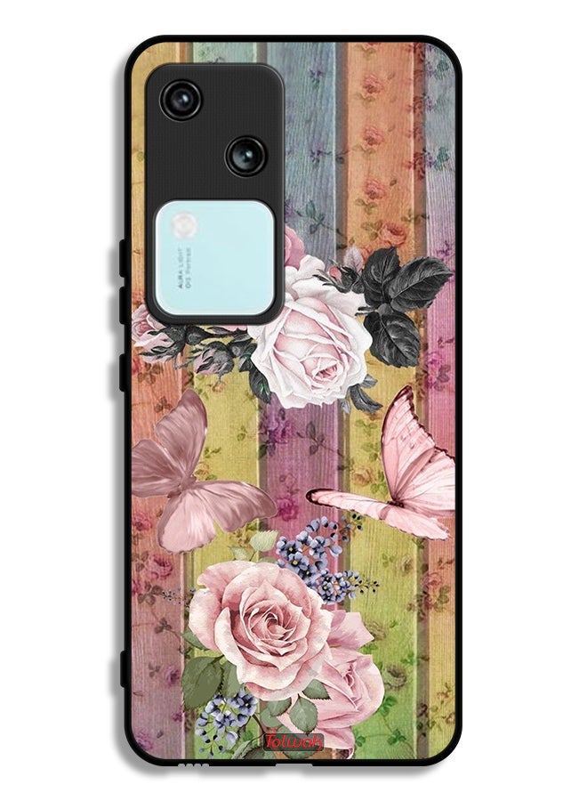 Tolwak Vivo V30 5G Protective Case Cover Peach Butterflies And Roses - Image 1