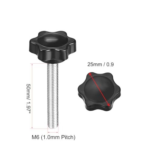 uxcell Clamping Screw Knob, Plum Hex Shaped Grips Star Knob M6 x 50mm Male Thread, 6 Pcs - Image 2