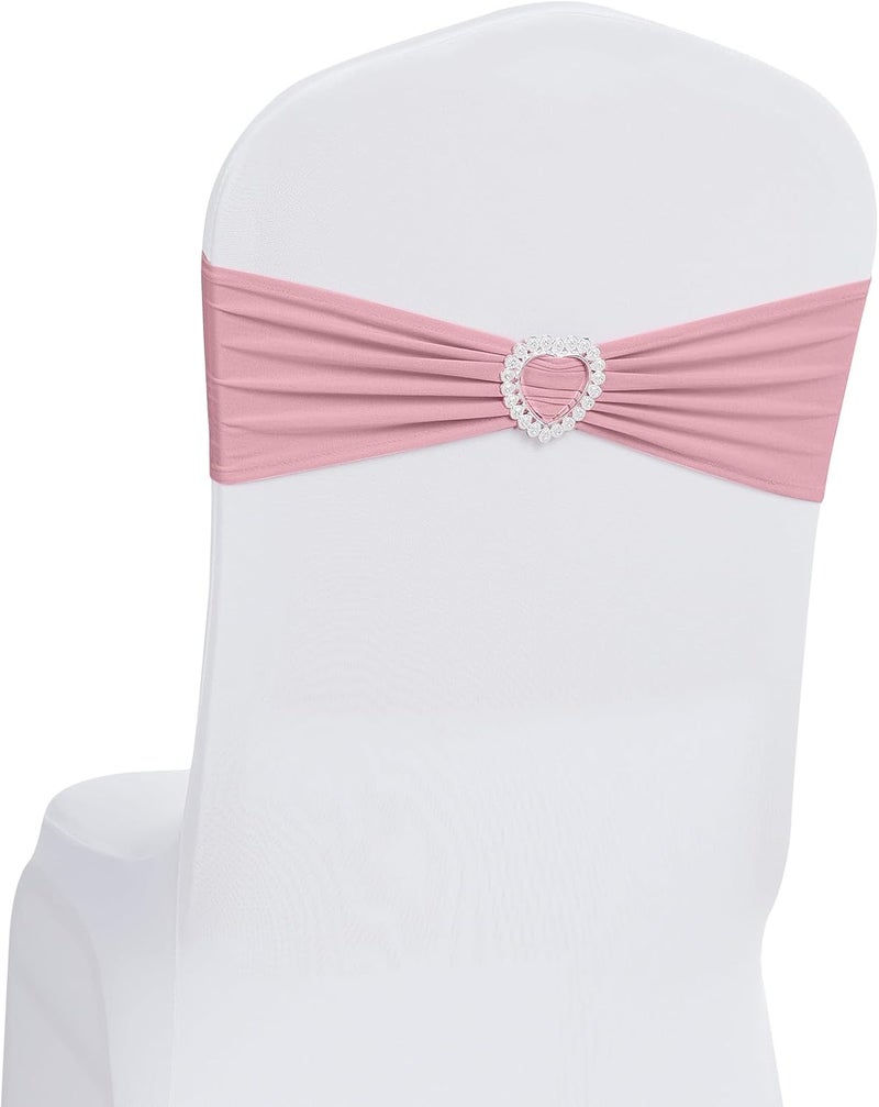 Howhic Pack of 30 Spandex Chair Sashes Bows Stretch Chair Cover Band with Buckle Slider Universal Elastic Chair Ties for Wedding Banquet Party Event Decoration (Dusty Pink) - Image 1