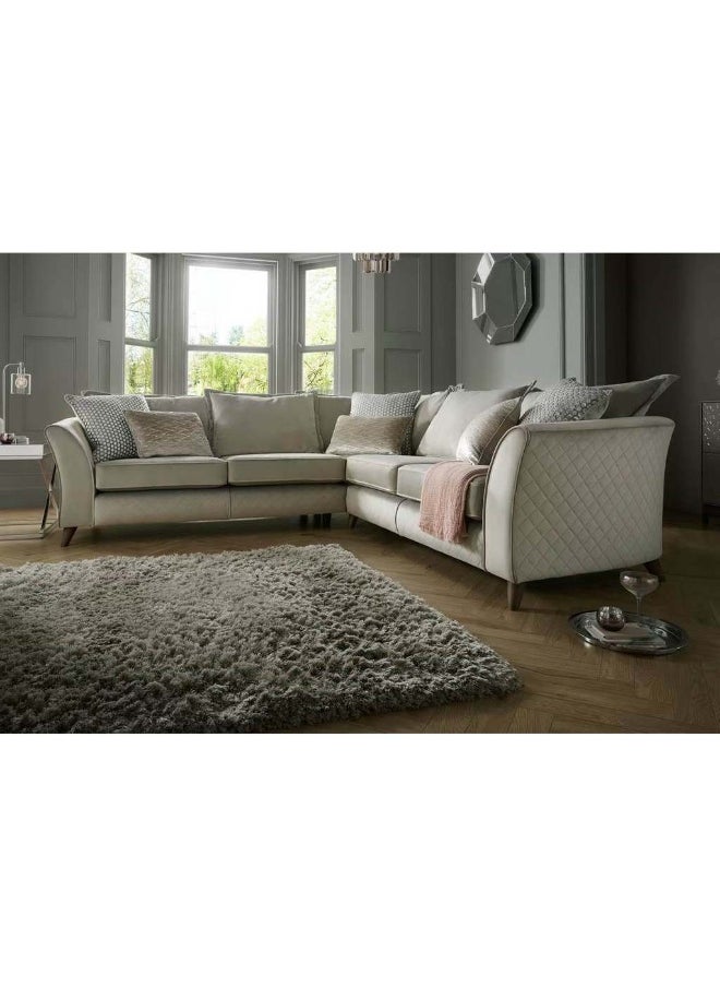 Homzmart Swedish Wood and Velvet  L-Shape Sofa - Beige  - Image 1