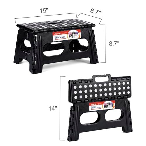 ACSTEP Folding Step Stool,15-Inch Extra Wide 9Inch Height Heavy Duty Stepping Stool More Safe and Comfortable Non Slip Foldable Step Stool for Kids and Adults Black - Image 5