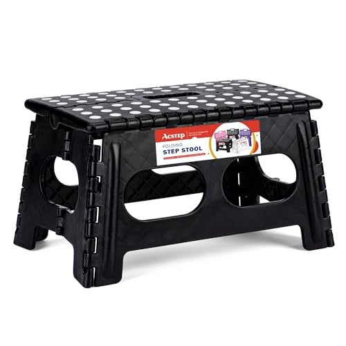 ACSTEP Folding Step Stool,15-Inch Extra Wide 9Inch Height Heavy Duty Stepping Stool More Safe and Comfortable Non Slip Foldable Step Stool for Kids and Adults Black - Image 1
