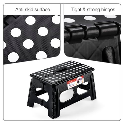 ACSTEP Folding Step Stool,15-Inch Extra Wide 9Inch Height Heavy Duty Stepping Stool More Safe and Comfortable Non Slip Foldable Step Stool for Kids and Adults Black - Image 3