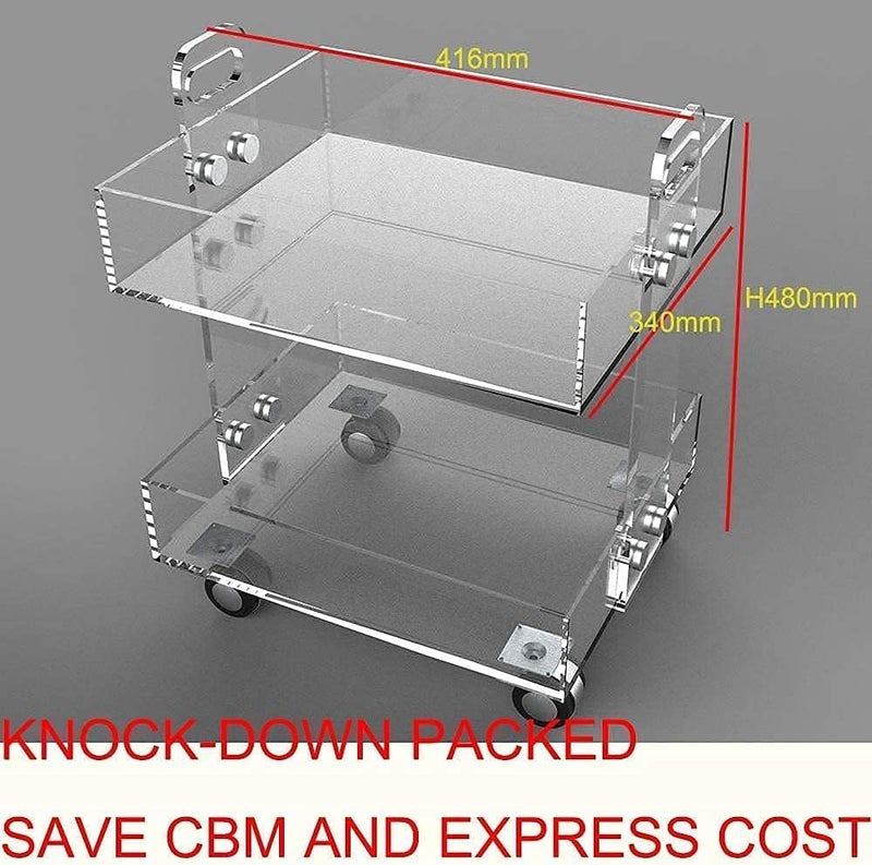 اي ار اس عربة تخزين متحركة من طبقتين من الأكريليك الشفاف من ARS® - عربة بار متنقلة بعجلات - Image 2