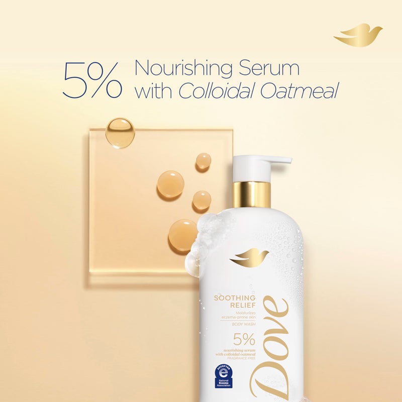 Dove Fragrance Free Body Wash Soothing Relief Moisturizes eczema-prone skin 5% nourishing serum with colloidal oatmeal 18.5 oz - Image 4