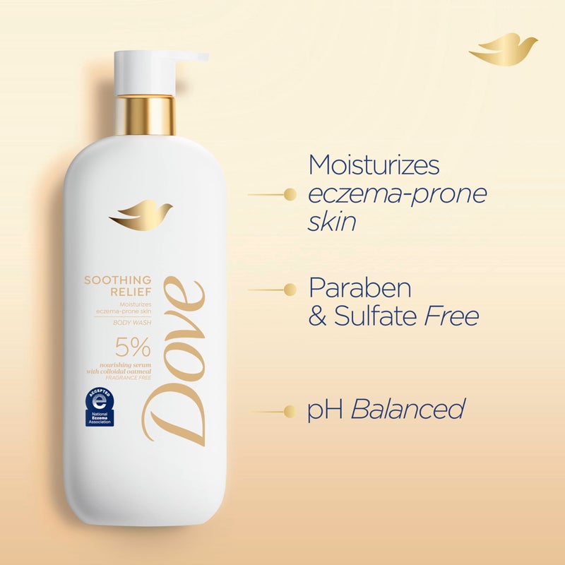 Dove Fragrance Free Body Wash Soothing Relief Moisturizes eczema-prone skin 5% nourishing serum with colloidal oatmeal 18.5 oz - Image 2