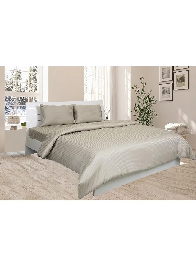 هوتيل لينين كلوب مجموعة لحاف مزدوج من هوتيل لينن كلوب - 6 قطع، قطن فاخر 100% بعدد خيوط 250 ساتين، نمط كلاسيكي مخطط أنيق - حشوة ميكروفايبر ناعمة، الحجم: 220 × 240 سم، لون حجري