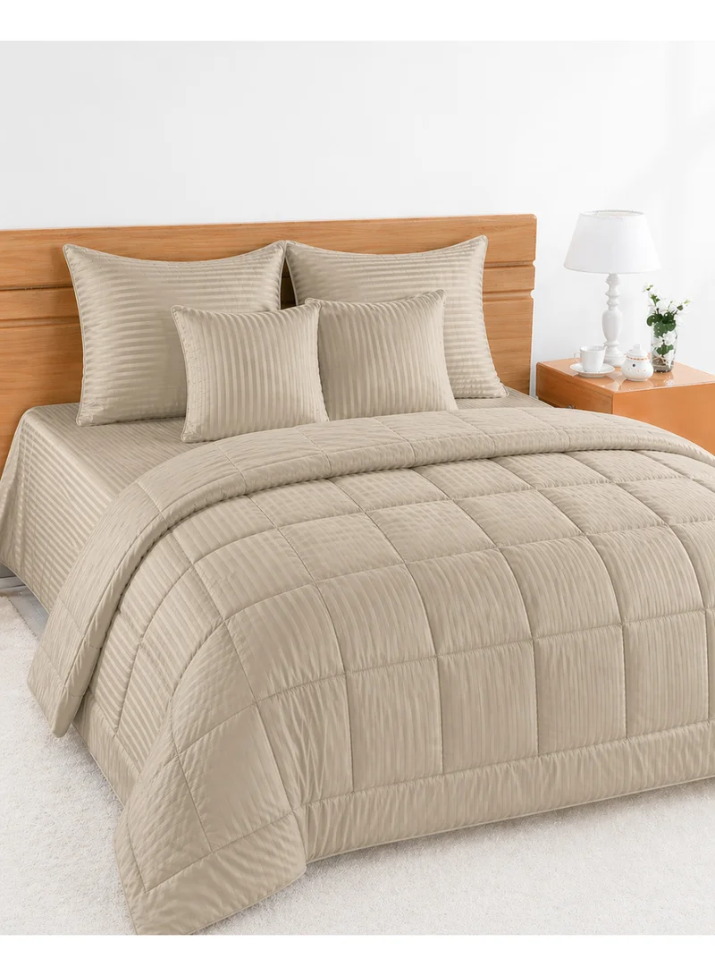 Hotel Linen Klub Hotel Linen Klub Double Comforter Set - 6 Pieces, Luxurious 100% Cotton with 250 Thread Count Sateen, Stylish Classic Stripe Pattern - Soft Microfiber Filling, Size: 220 x 240 cm, Stone