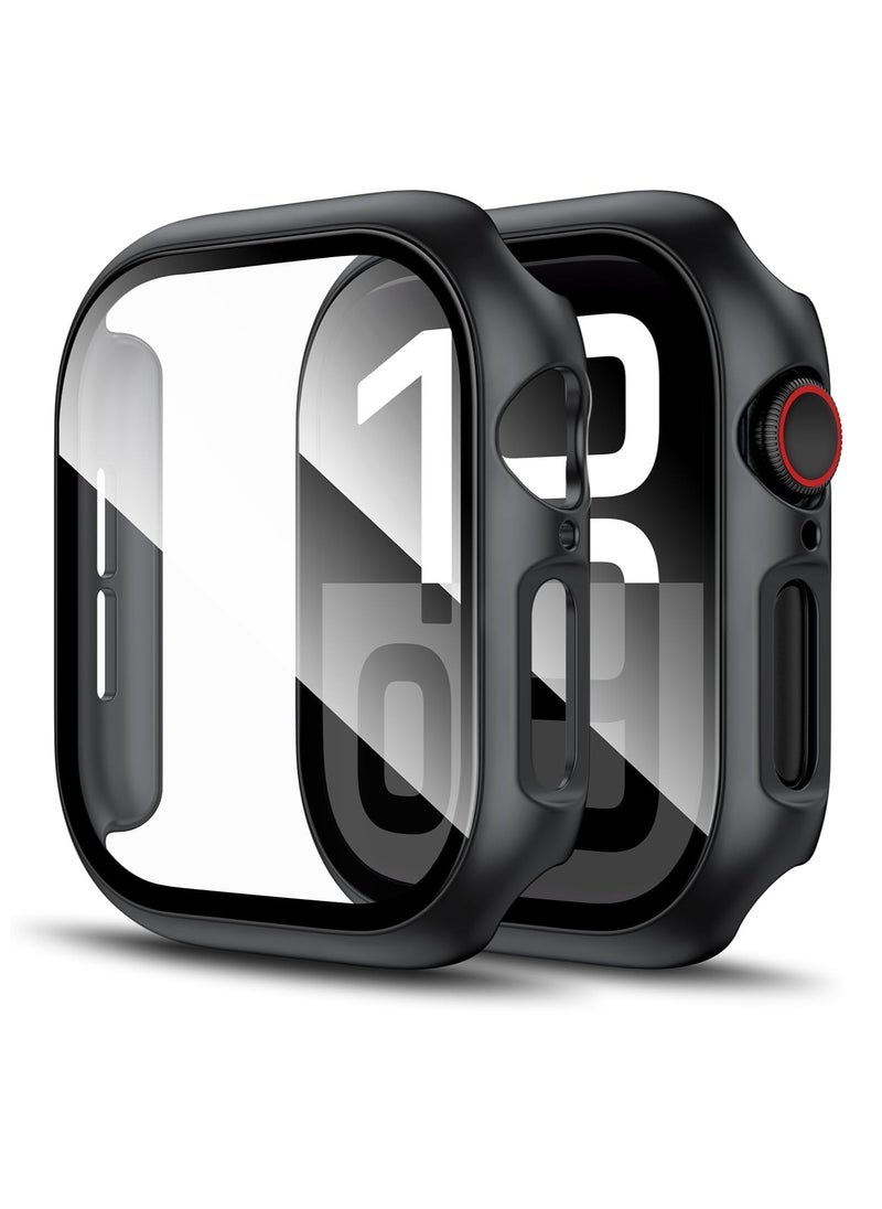 Generic - Case for Apple Watch Series 10 Screen Protector 46mm, Tempered Glass Hard PC Bumper Face Cover Compatible with iWatch Accessories 46 mm Matte Black - Image 1