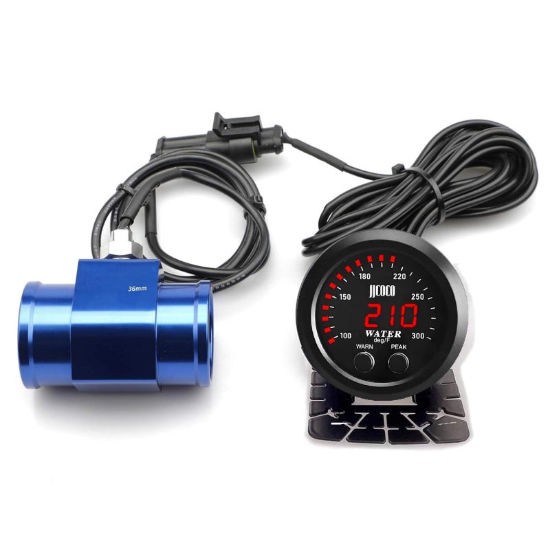 ZHSYMX Universal 52mm Water Temperature Gauge 0300F17187C Electronic Red Digital LED DC12V for Car Automotive with Joint Pipe Radiator Sensor Adaptor Blue 36MM
