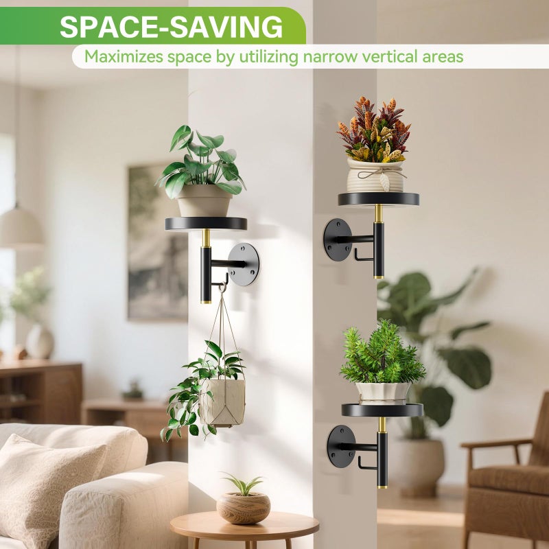 DELLAN Wall Plant Holder, 3 Pack Metal Wall Planters Stand Hanging Shelves for Indoor Plants, Window Sill Plant Decor for Bedroom, Bathroom, Living Room, Home, Office, BlackGold - Image 3