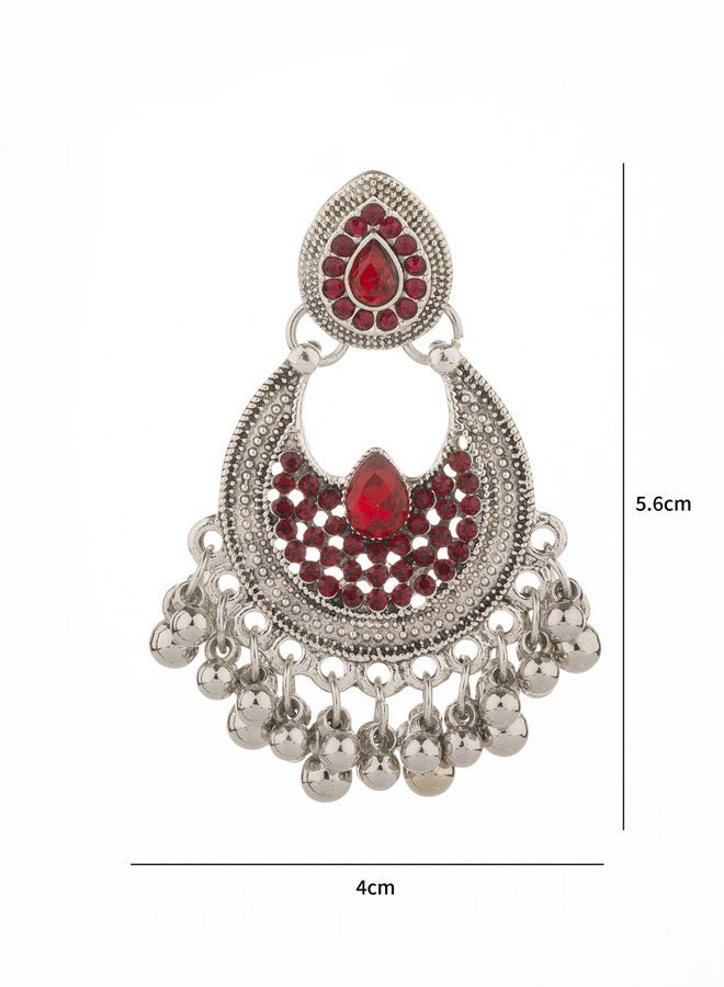 Oxidized Silver Jhumka Earrings for Ladies - Traditional Indian Ethnic Jewelry with Ruby Accents, Luxury Festive Wedding Earrings - Image 5