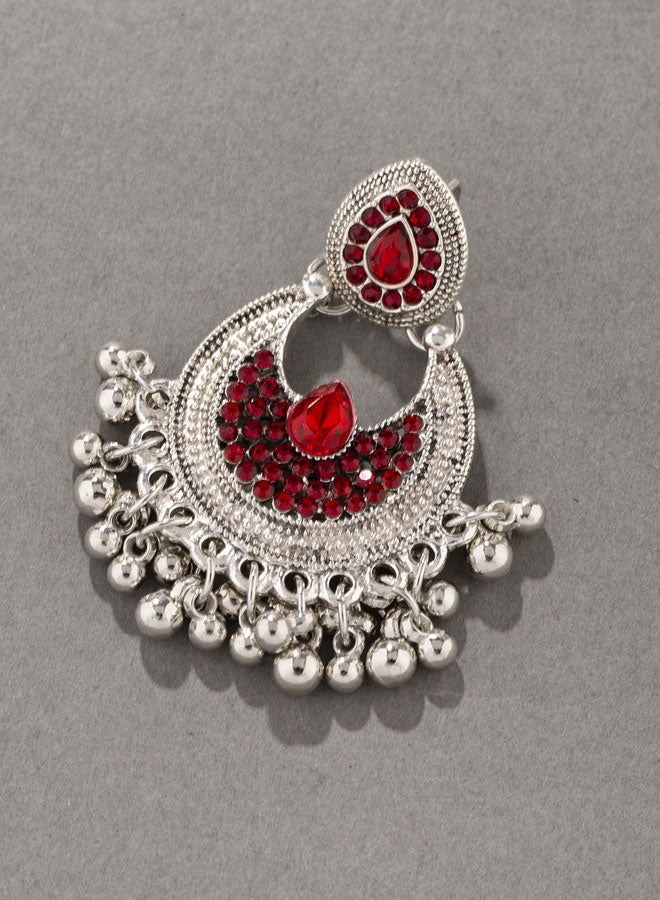 Oxidized Silver Jhumka Earrings for Ladies - Traditional Indian Ethnic Jewelry with Ruby Accents, Luxury Festive Wedding Earrings - Image 4