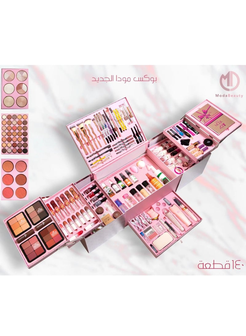 Moda Beauty Makeup Box 140 Pieces – Complete All-in-One Cosmetic Kit with Brushes & Pedicure Devices