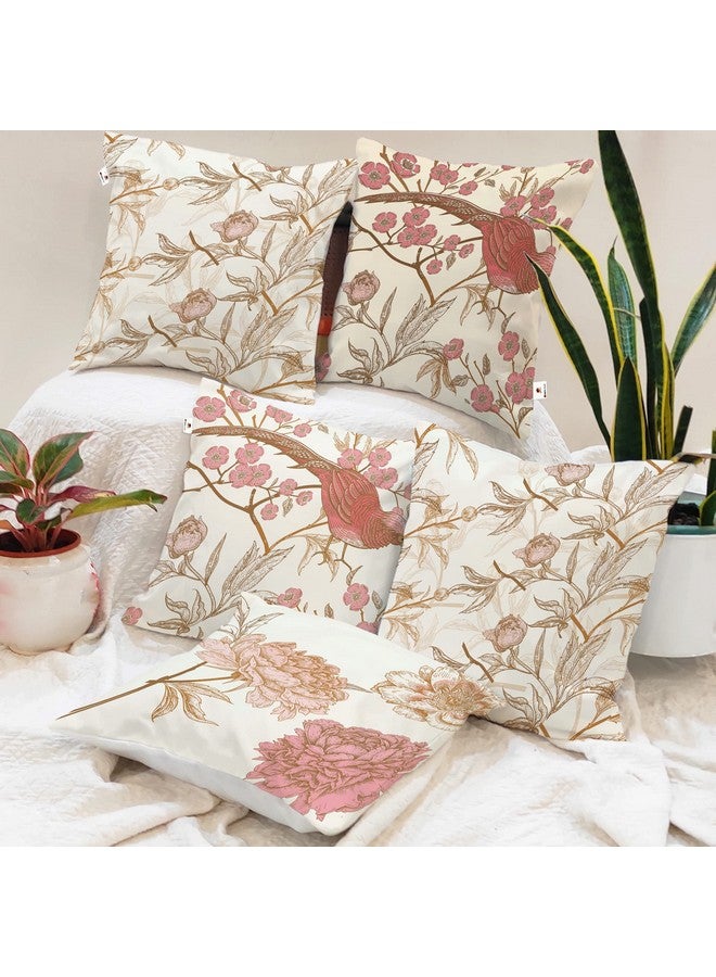 BRICK HOME Floral Printed Cotton Canvas Cushion Covers Set of 5 (12 X 12 Inches), Multicolor, 180 TC - Image 1