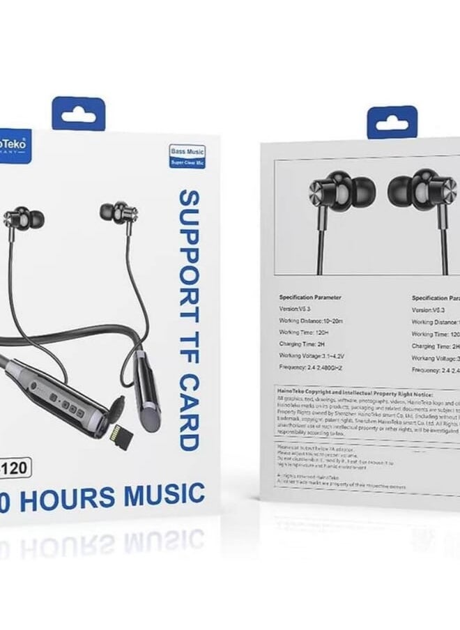 Haino Teko - Haino Teko HN-120 Neckband Bluetooth Headphone, 5.3 Inch, Sweatproof, 2.4-2.480GHz Frequency, 20M Working Distance, Built-in Microphone, 120H Working Time, Black | HN-120 - Image 1