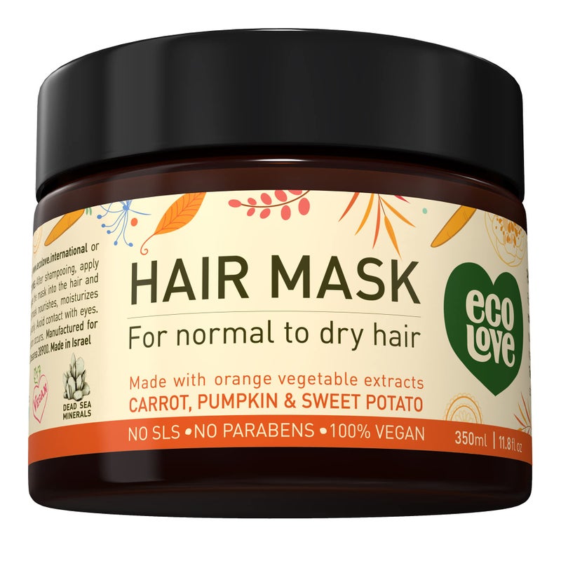 ecoLove Hair Mask for Dry Damaged and Curly Hair Deep Conditioning Treatment with Carrot and Pumpkin Extract SLS ParabenFree Vegan and CrueltyFree 118 oz