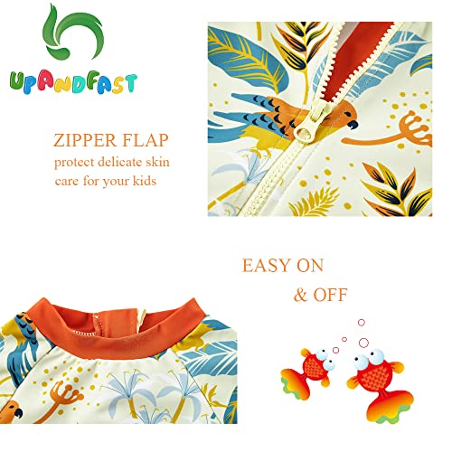 upandfast Baby/Toddler Girl One Piece Zip Sunsuits with Sun Hat UPF 50+ Sun Protection Infant Beach Swimsuit (Orange(LS), 12-18 Months) - Image 4