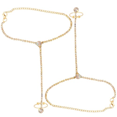VAMA FASHIONS Gold Plated Hand Bracelet with Finger Ring Hathphool Bridal Diamond Hath Stone Panja Hand Harness for Women and Girls - Image 1