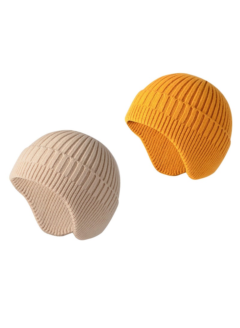 Excefore Womens Mens Beanie Hat Winter Hat, 2 Pcs Winter Beanie Hats for Men Women, Knit Thick Fleece Lined Warm, Warm Watch Hat Fashionable Ski Skull Hat, 2 Colors - Image 1