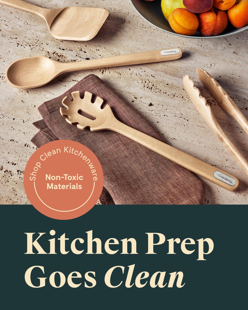 Caraway Wooden Utensil Set - 5 Piece Cooking Utensil Set - Spoon, Server, Scraper, Spatula, & Tongs - Made From FSC-Certified Birch Wood - No Microplastics - Image 2