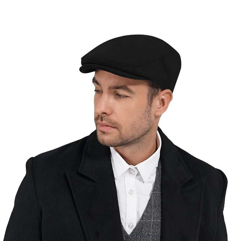 KUJUHA Newsboy Hats for Men Flat Irish Cabbie Ivy Gatsby Newsboy Driving Hat Hunting Cap Winter Hat Black - Image 1