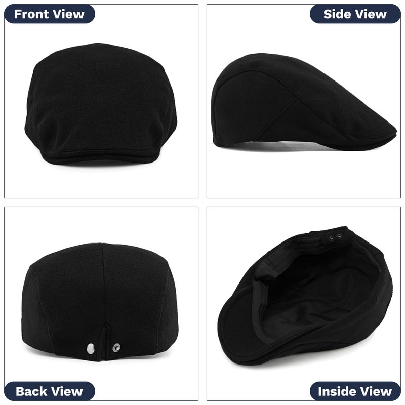 KUJUHA Newsboy Hats for Men Flat Irish Cabbie Ivy Gatsby Newsboy Driving Hat Hunting Cap Winter Hat Black - Image 2