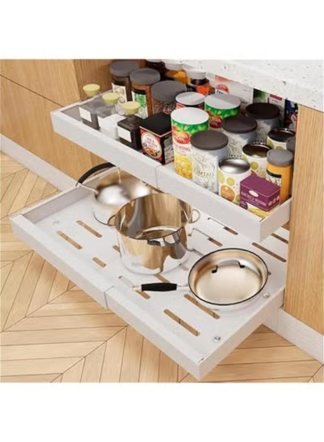 Beauenty Pull out Cabinet Organizer, 3 Slides Expandable Pull out Cabinet Organizer, Slide out Cabinet Organizer Drawers Storage for Kitchen Cabinets, Living Room, Home, Pots, Pantry (White-1) - Image 1